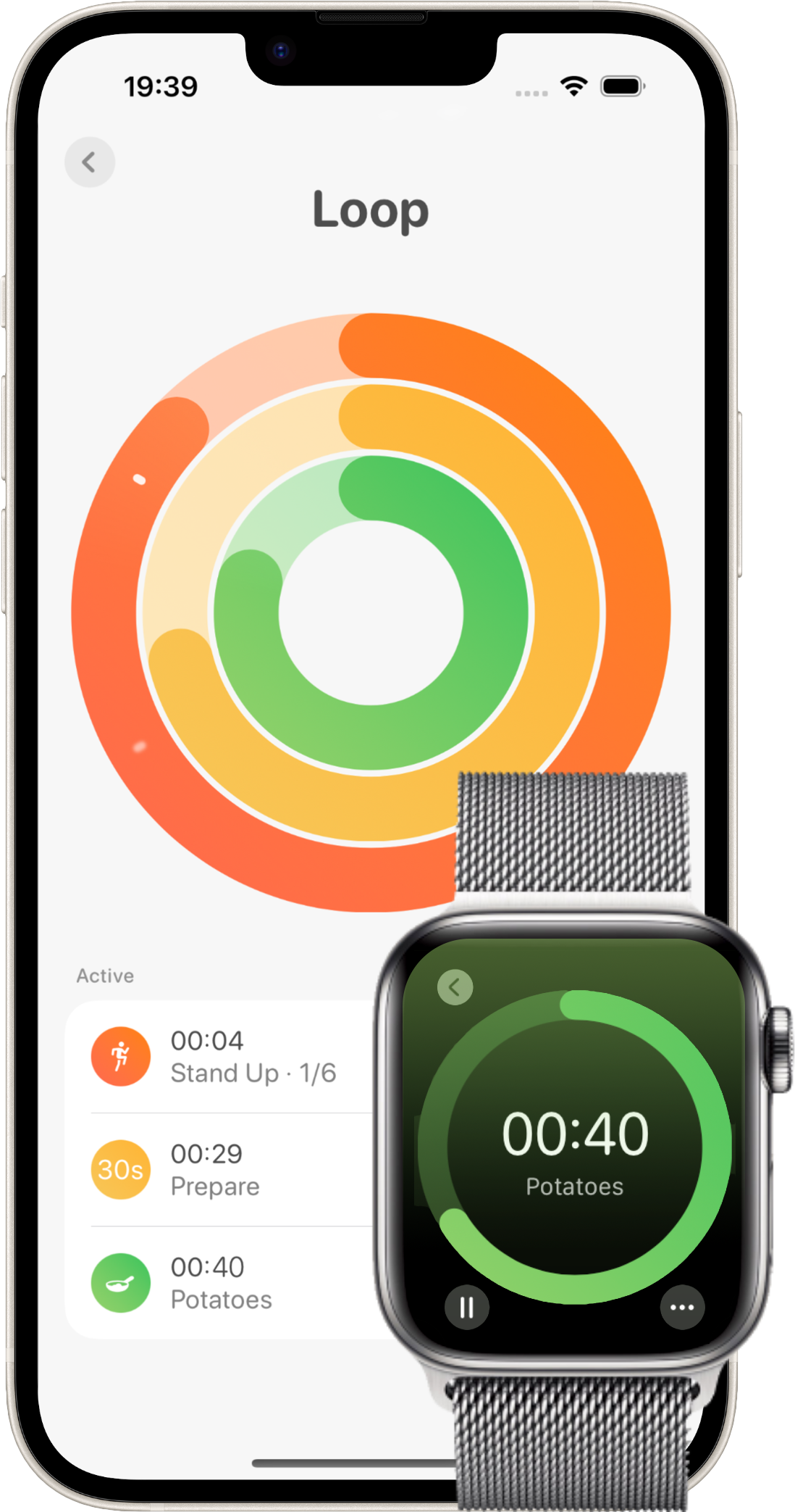 Loop on iPhone with a matching workout running on Apple Watch